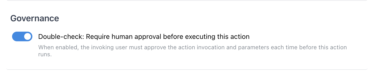 Governance toggle in action settings
